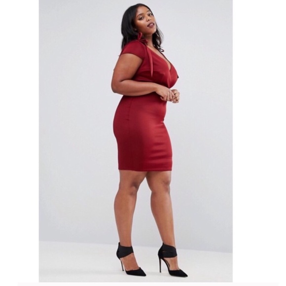 ASOS Curve Dresses & Skirts - Asos Curve Tie Shoulder V-Neck Berry Mini Dress